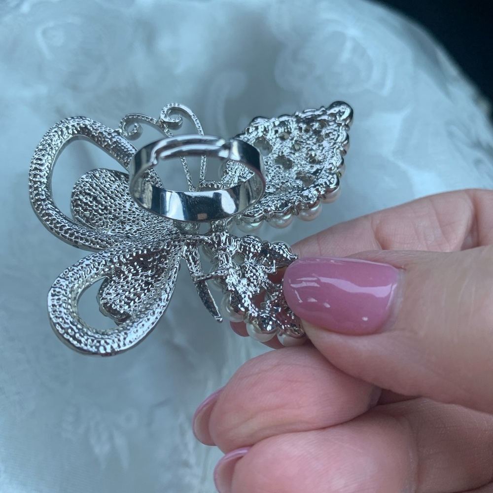 Silvertone Embellished Butterfly Ring - Picture 2 of 6